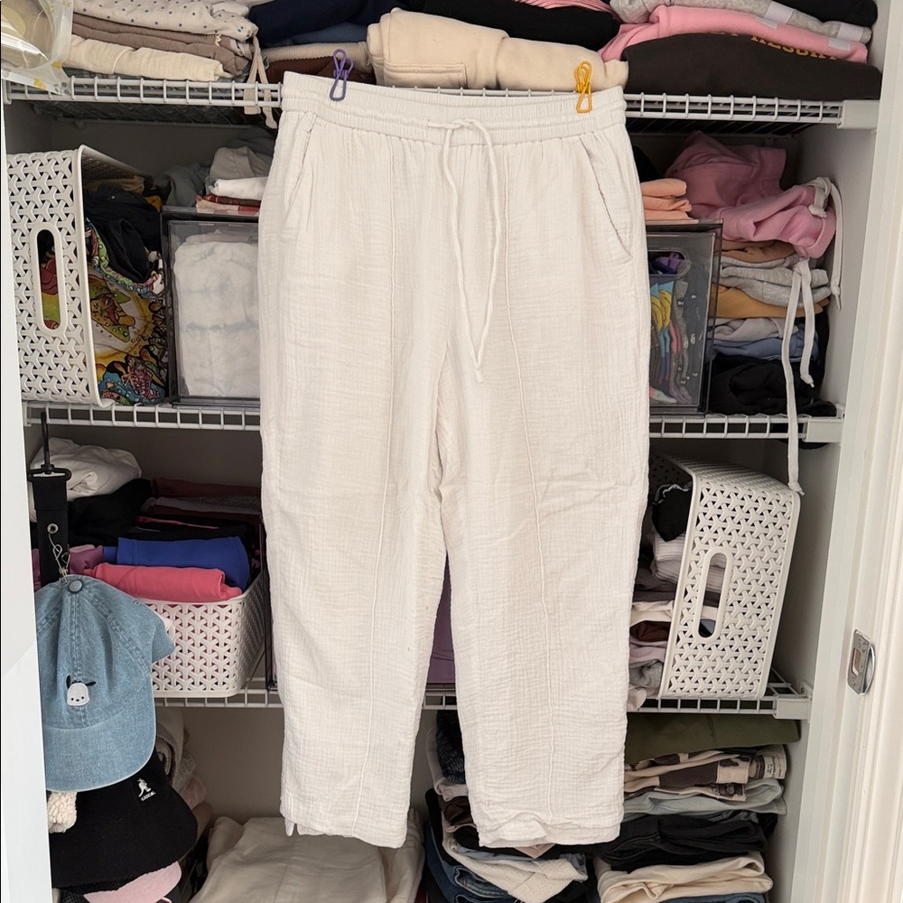 J. Crew Cream Cotton Gauze Drawstring Pants